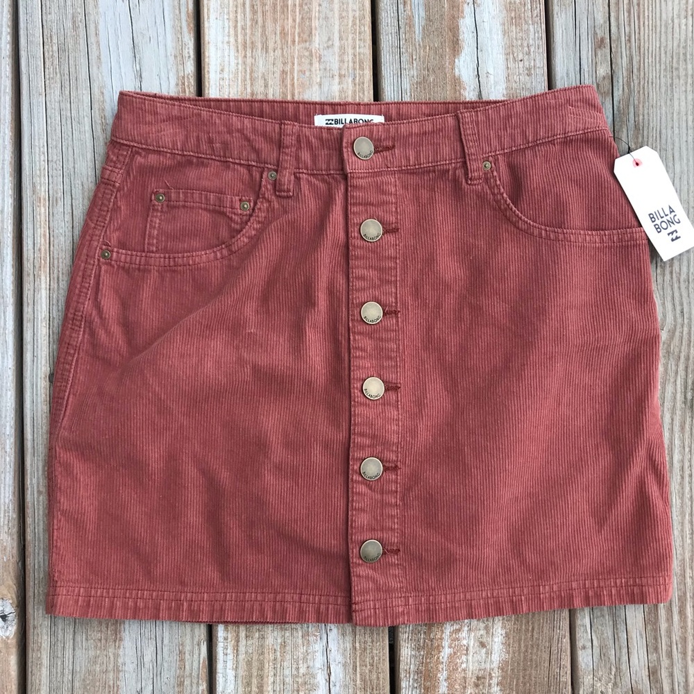 Billabong Good Life Corduroy Mini Skirt Rust Burnt Orange Button Front 29 NWT